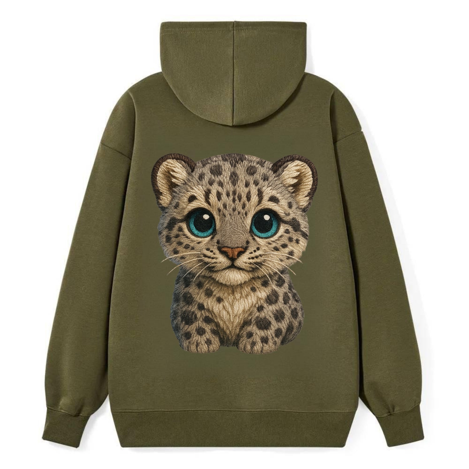 Baby Snow Leopard Cub - gray spotted, thick fur, blue-green eyes, - Classic Pullover Hoodie - ArmyGreen