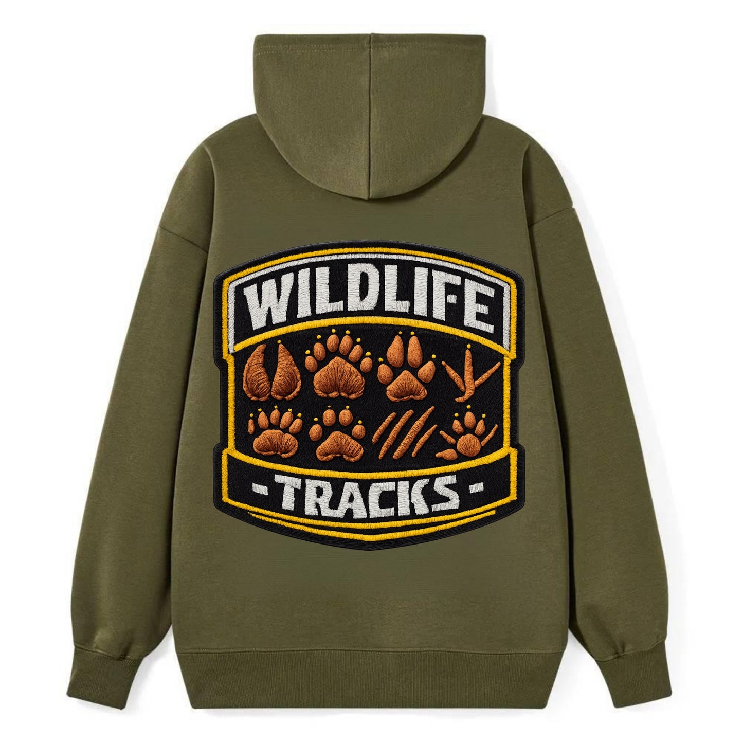 WILDLIFE TRACKS - animal footprints in brown , tracker - Classic Pullover Hoodie - ArmyGreen