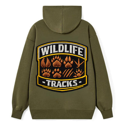 WILDLIFE TRACKS - animal footprints in brown , tracker - Classic Pullover Hoodie - ArmyGreen
