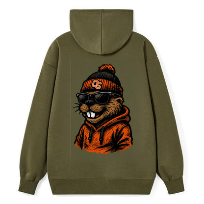 Corvallis Beaver wearing Oregon State beanie with OS patch - Classic Pullover Hoodie - ArmyGreen