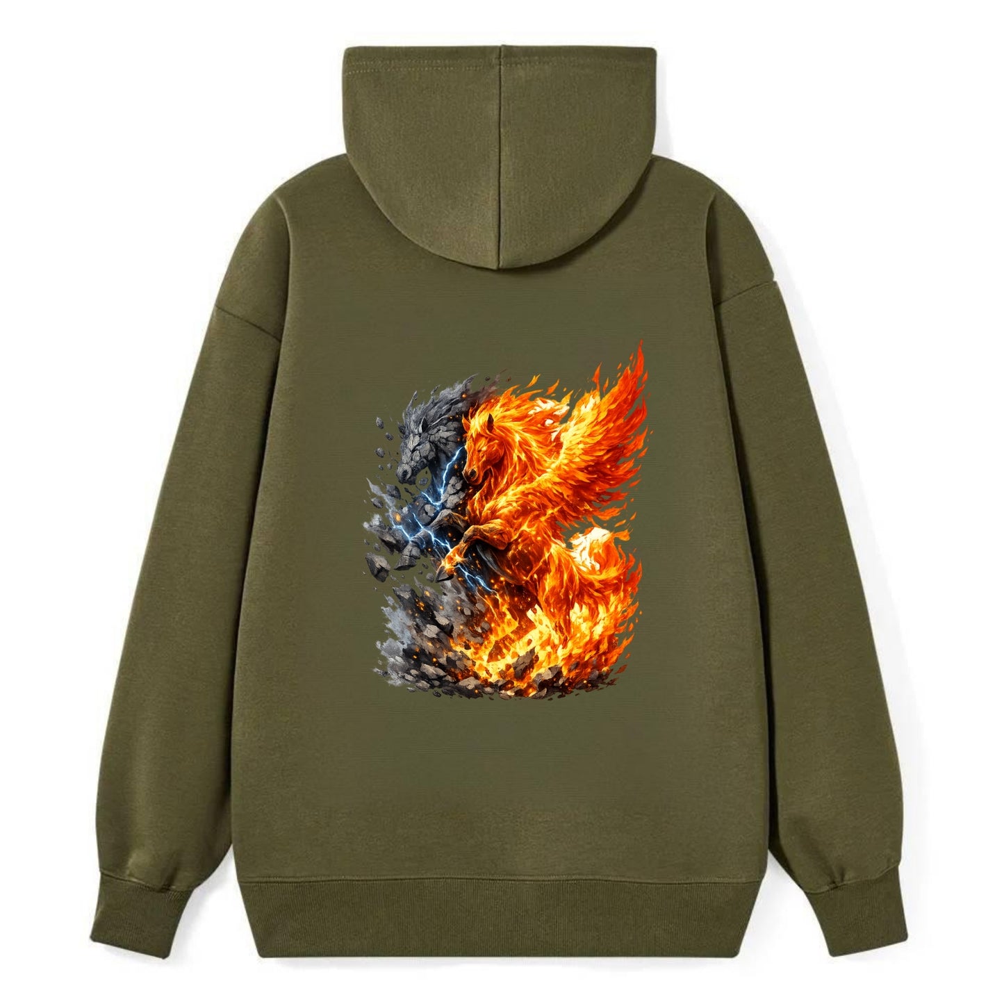 THUNDER FIRE | Horse combining lightning and flame | Electric fire | - Classic Pullover Hoodie - ArmyGreen