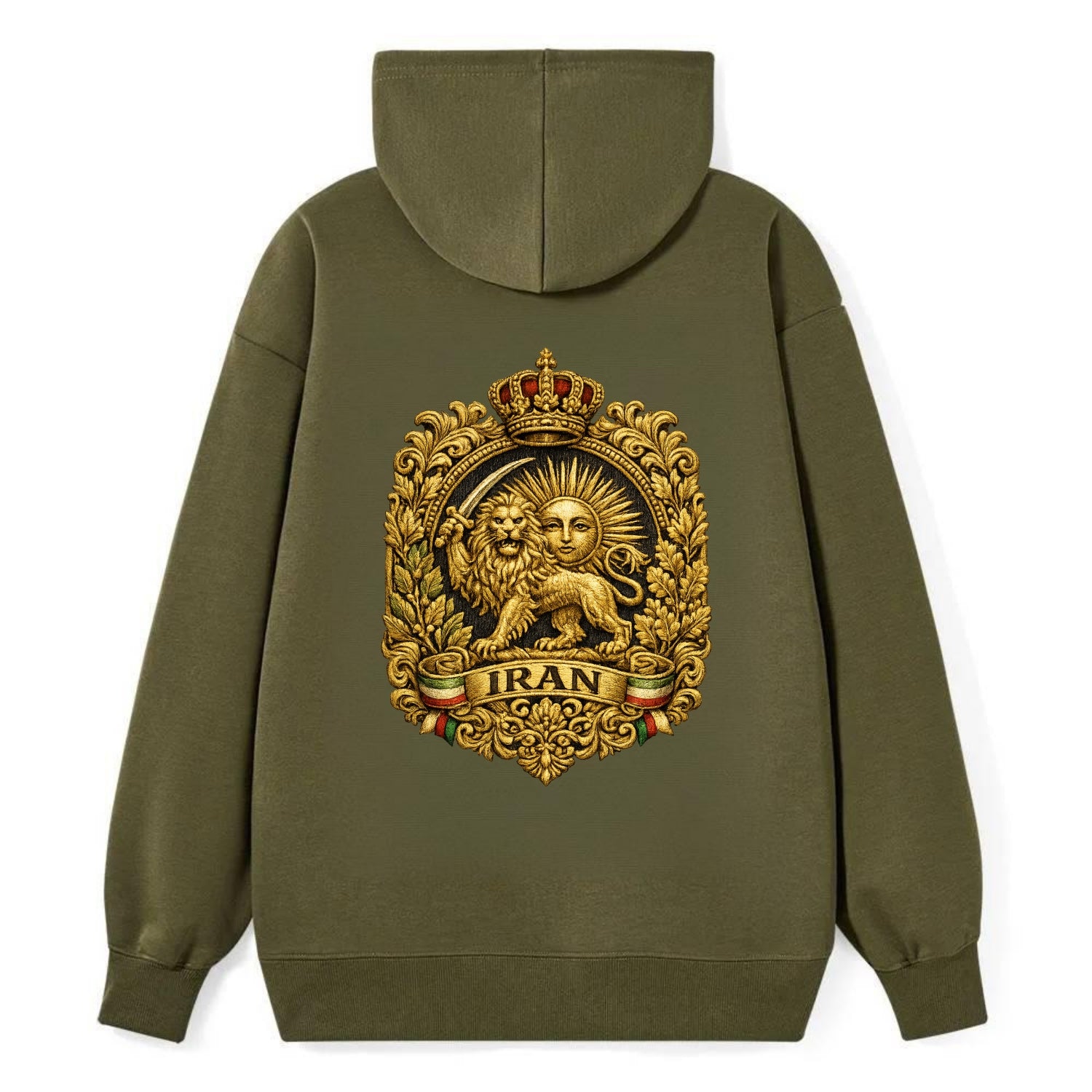 Iran Lion Sun Badge - Classic Pullover Hoodie - ArmyGreen