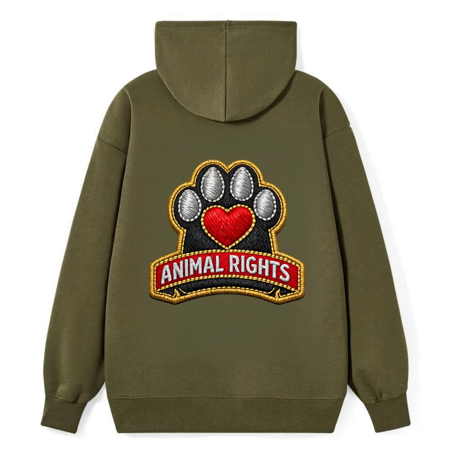 ANIMAL RIGHTS - raised paw with heart in red , advocacy - Classic Pullover Hoodie - ArmyGreen