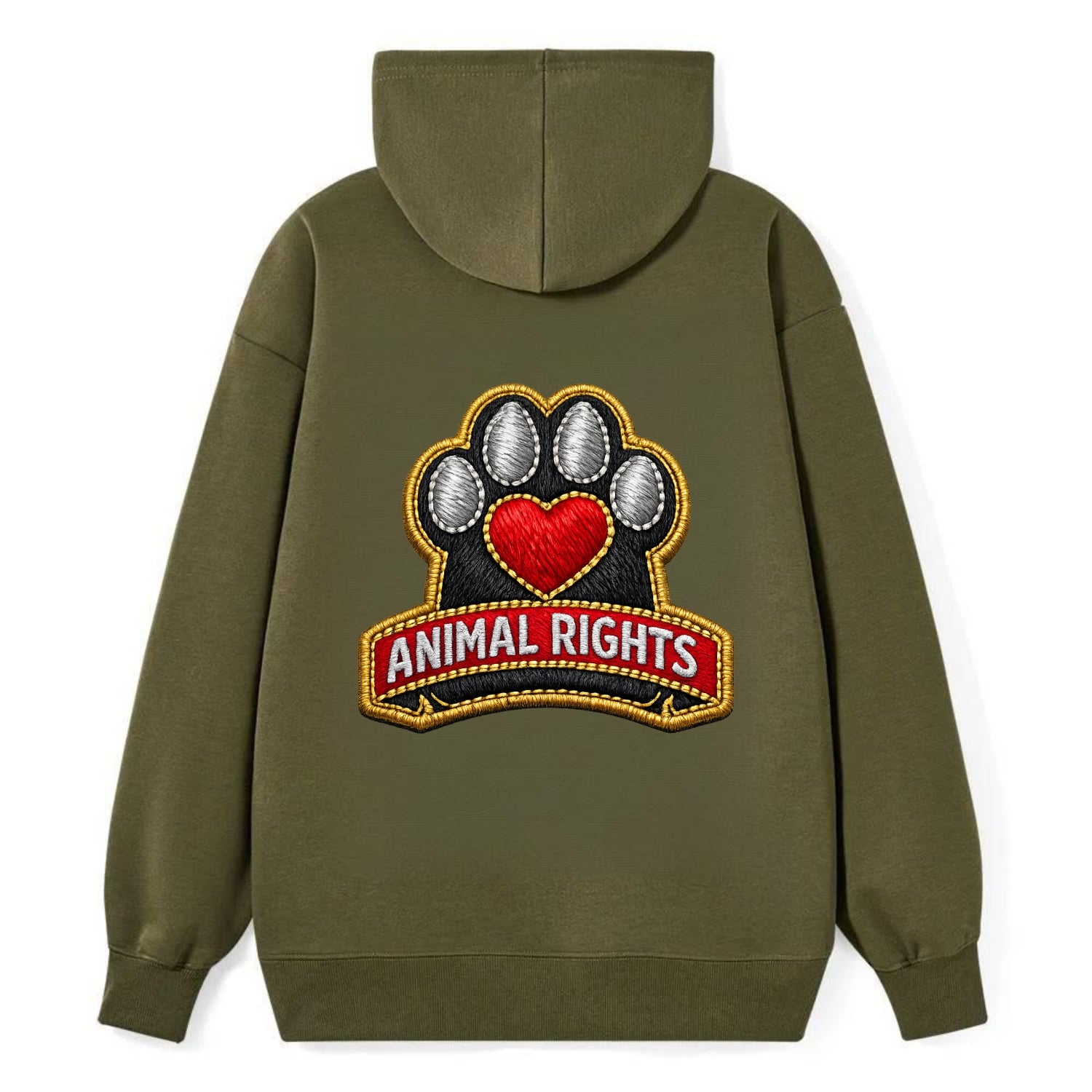 ANIMAL RIGHTS - raised paw with heart in red , advocacy - Classic Pullover Hoodie - ArmyGreen