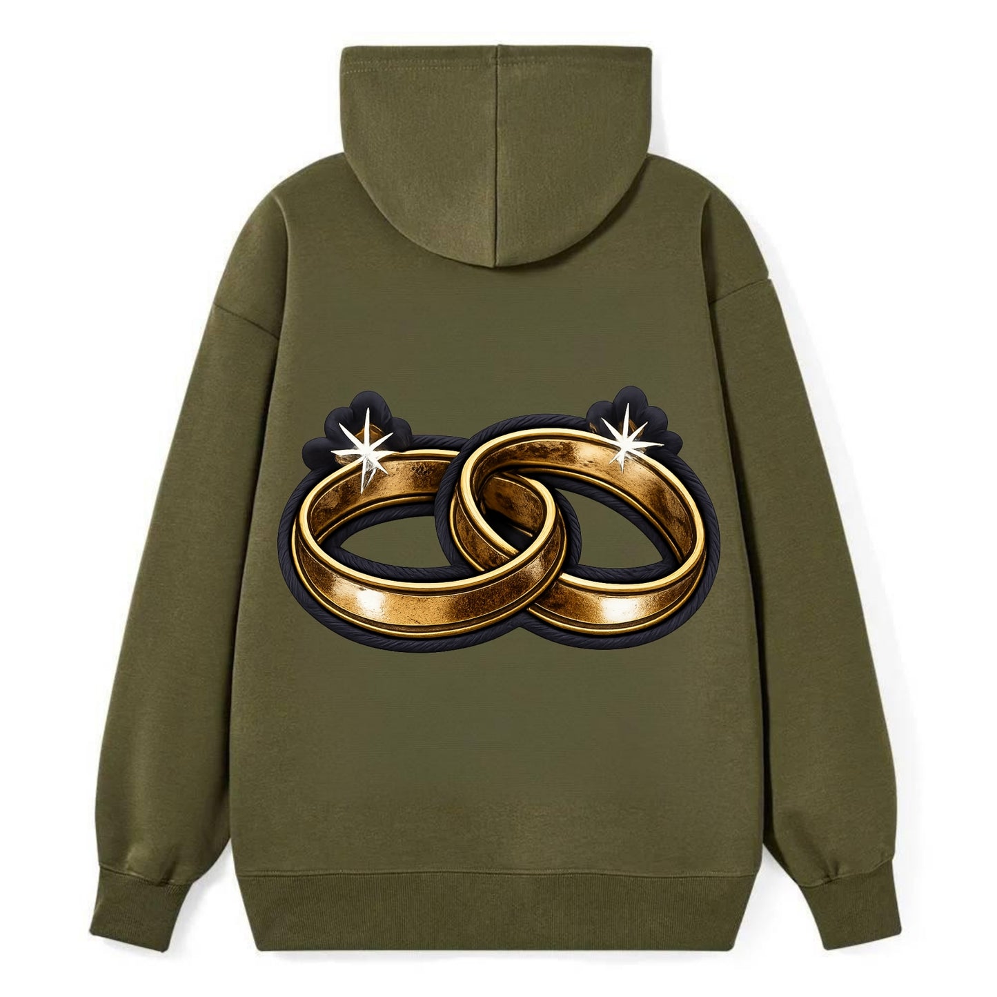 WEDDING RINGS - interlocked bands in gold , marriage - Classic Pullover Hoodie - ArmyGreen