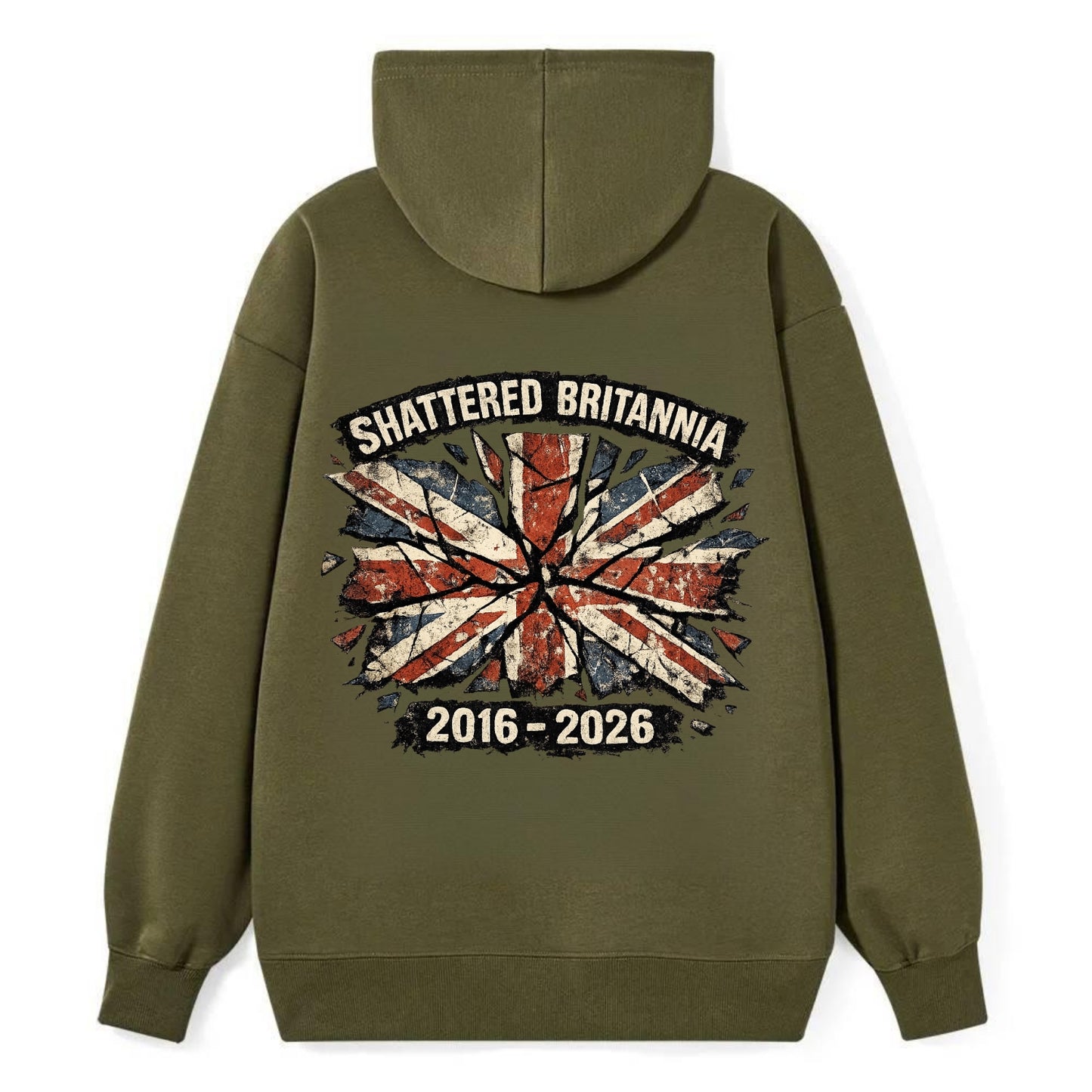 SHATTERED BRITANNIA | Cracked broken Union Jack | Fragmented glass effect - Classic Pullover Hoodie - ArmyGreen
