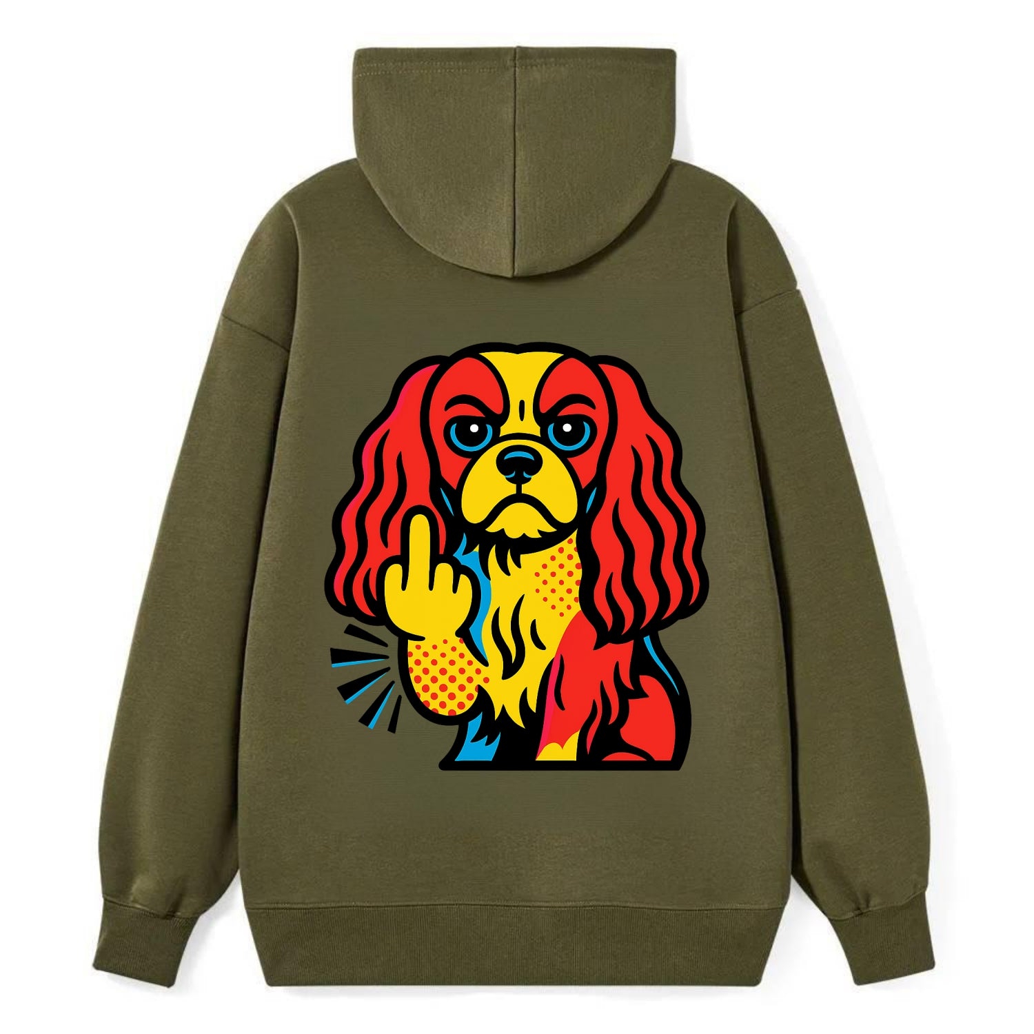 Cavalier King Charles Spaniel with long ears, regal paw giving finger - Classic Pullover Hoodie - ArmyGreen