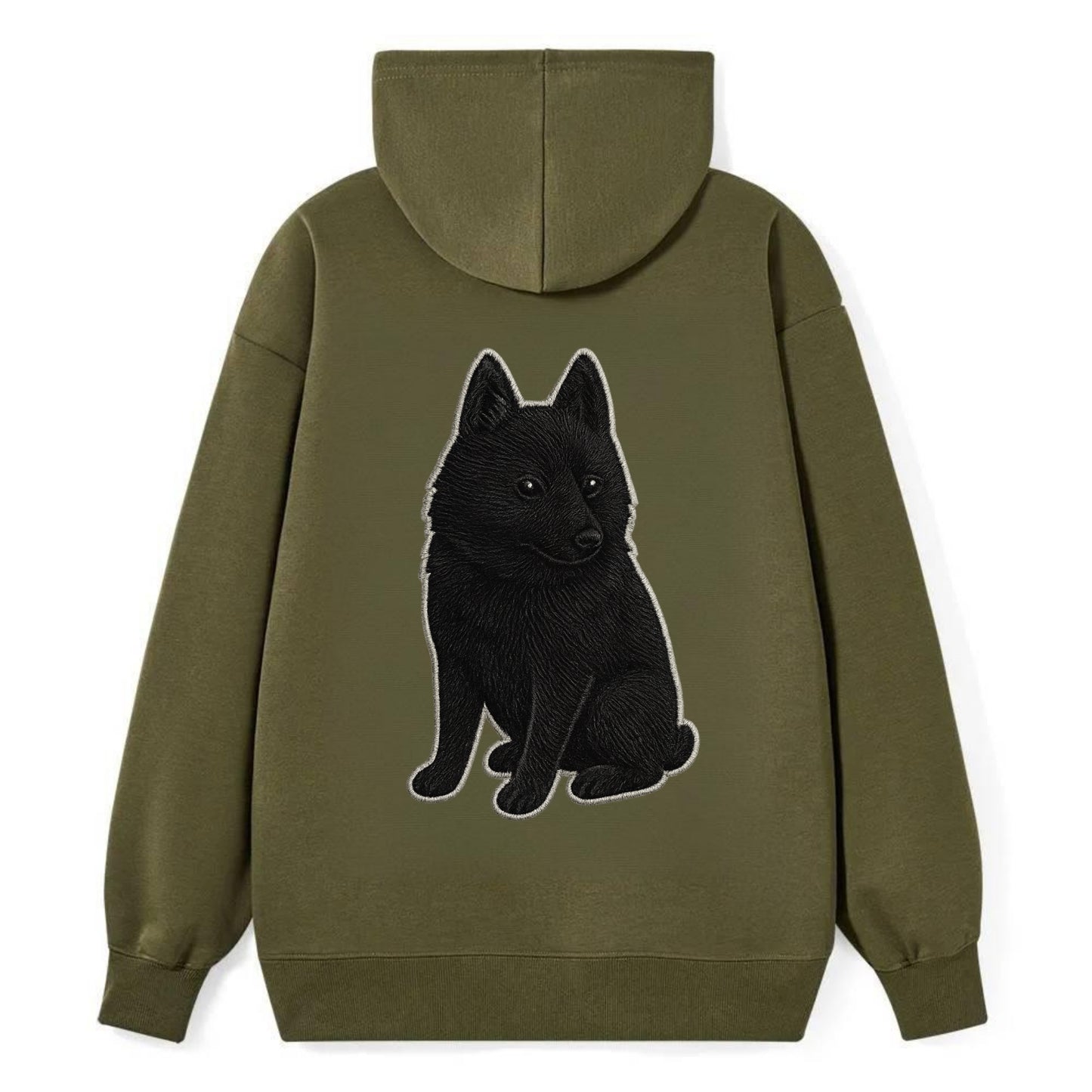 Schipperke - Solid black small embroidered sitting pose - Classic Pullover Hoodie - ArmyGreen