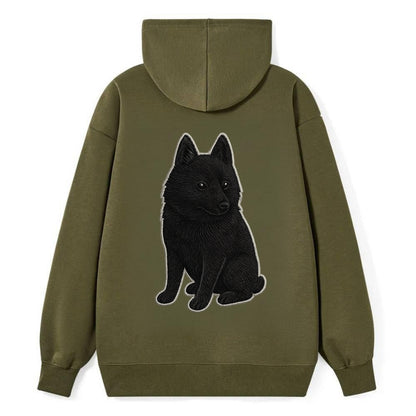Schipperke - Solid black small embroidered sitting pose - Classic Pullover Hoodie - ArmyGreen