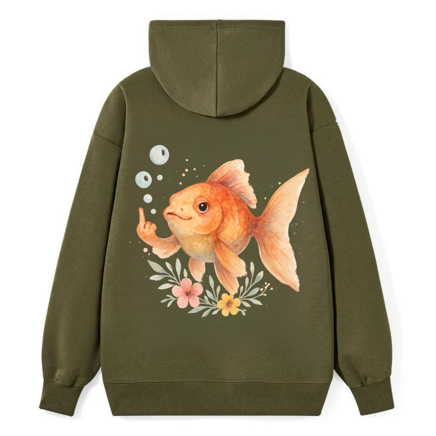 chubby goldfish blowing bubbles, one fin extended like middle finger - Classic Pullover Hoodie - ArmyGreen
