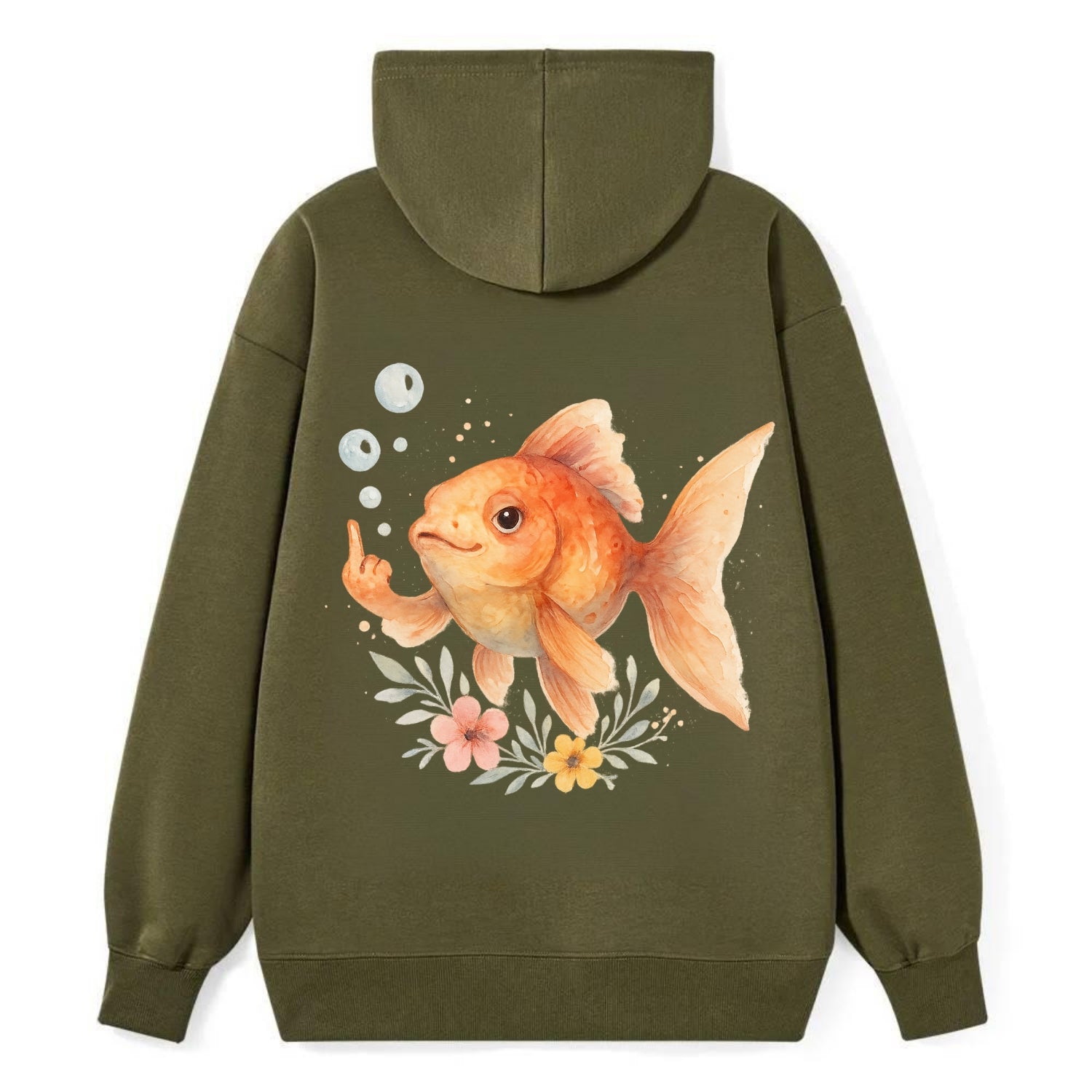 chubby goldfish blowing bubbles, one fin extended like middle finger - Classic Pullover Hoodie - ArmyGreen