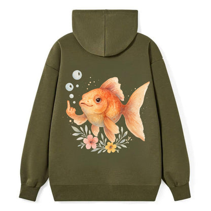 chubby goldfish blowing bubbles, one fin extended like middle finger - Classic Pullover Hoodie - ArmyGreen