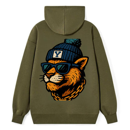 Provo Cougar wearing BYU beanie with Y patch - Classic Pullover Hoodie - ArmyGreen
