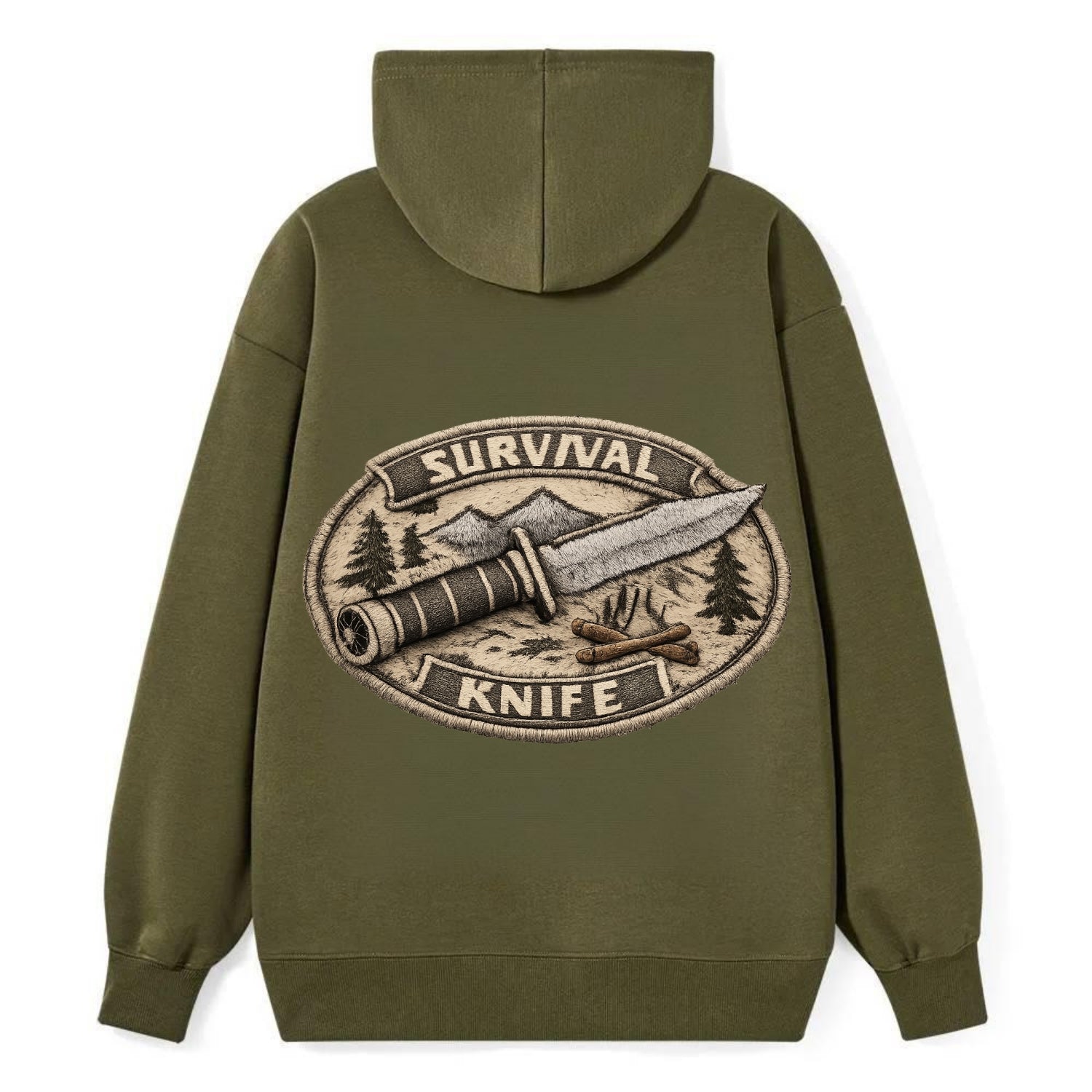 SURVIVAL KNIFE - fixed blade with compass in silver and black , bushcraft - Classic Pullover Hoodie - ArmyGreen
