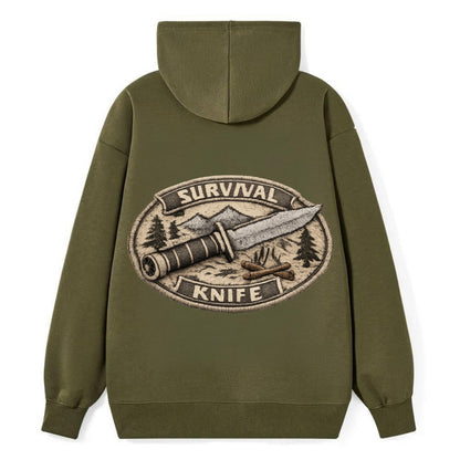 SURVIVAL KNIFE - fixed blade with compass in silver and black , bushcraft - Classic Pullover Hoodie - ArmyGreen