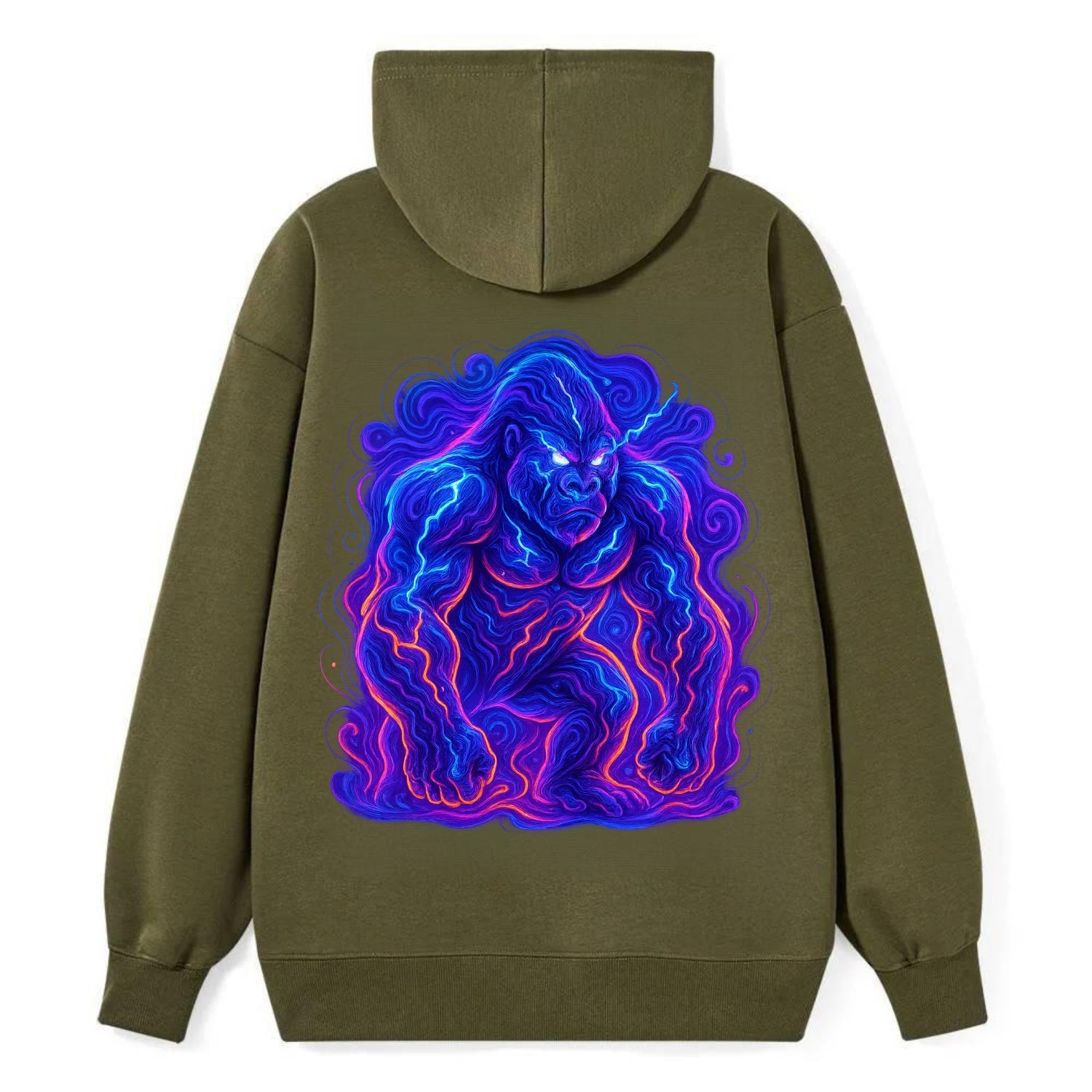 Mighty gorilla with electricity flowing through defined muscles, - Classic Pullover Hoodie - ArmyGreen