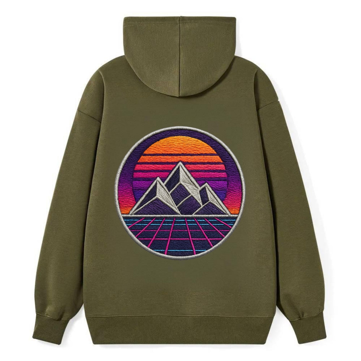 Retrowave Mountains - Classic Pullover Hoodie - ArmyGreen