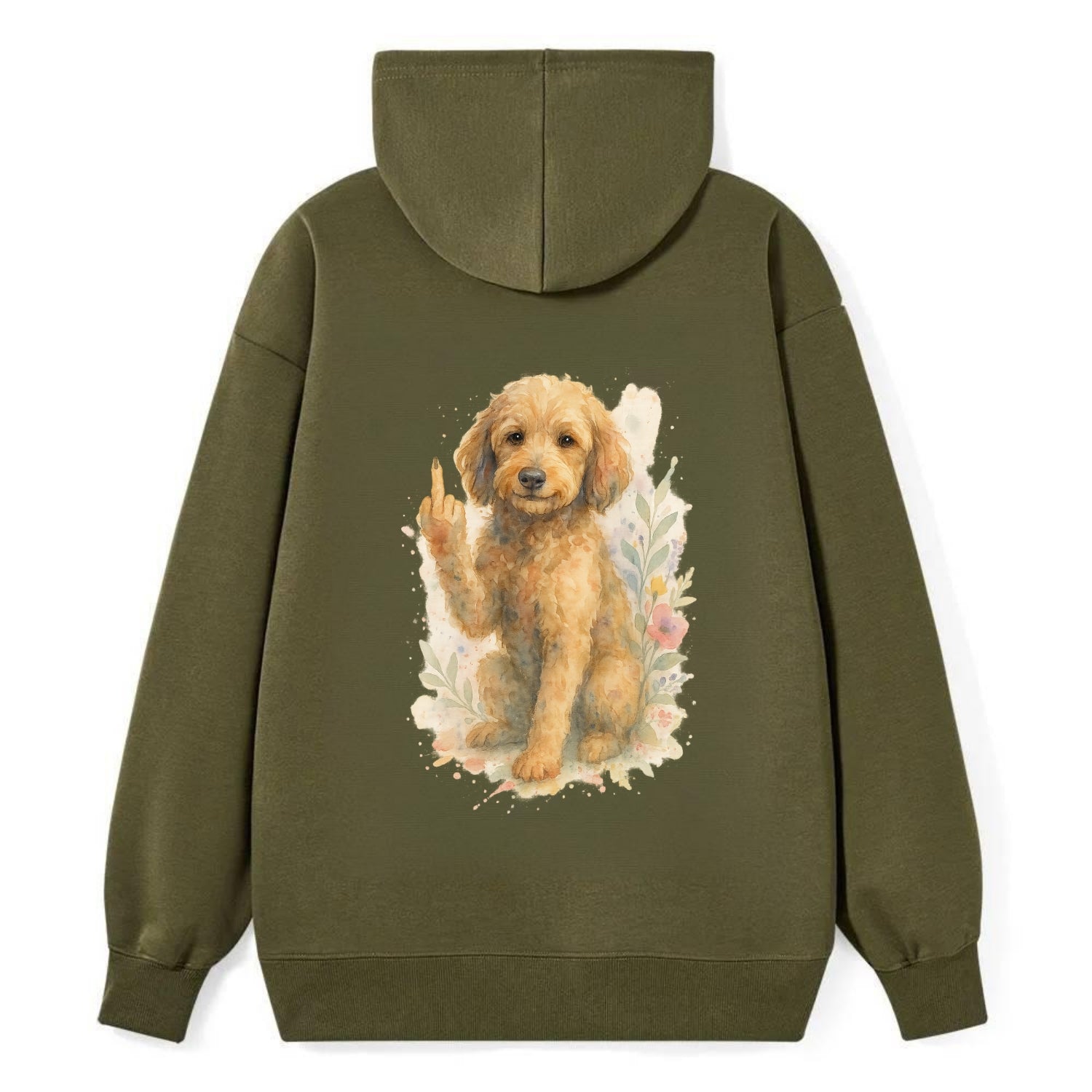 Labradoodle hypoallergenic with wavy coat, intelligent eyes, paw raised - Classic Pullover Hoodie - ArmyGreen
