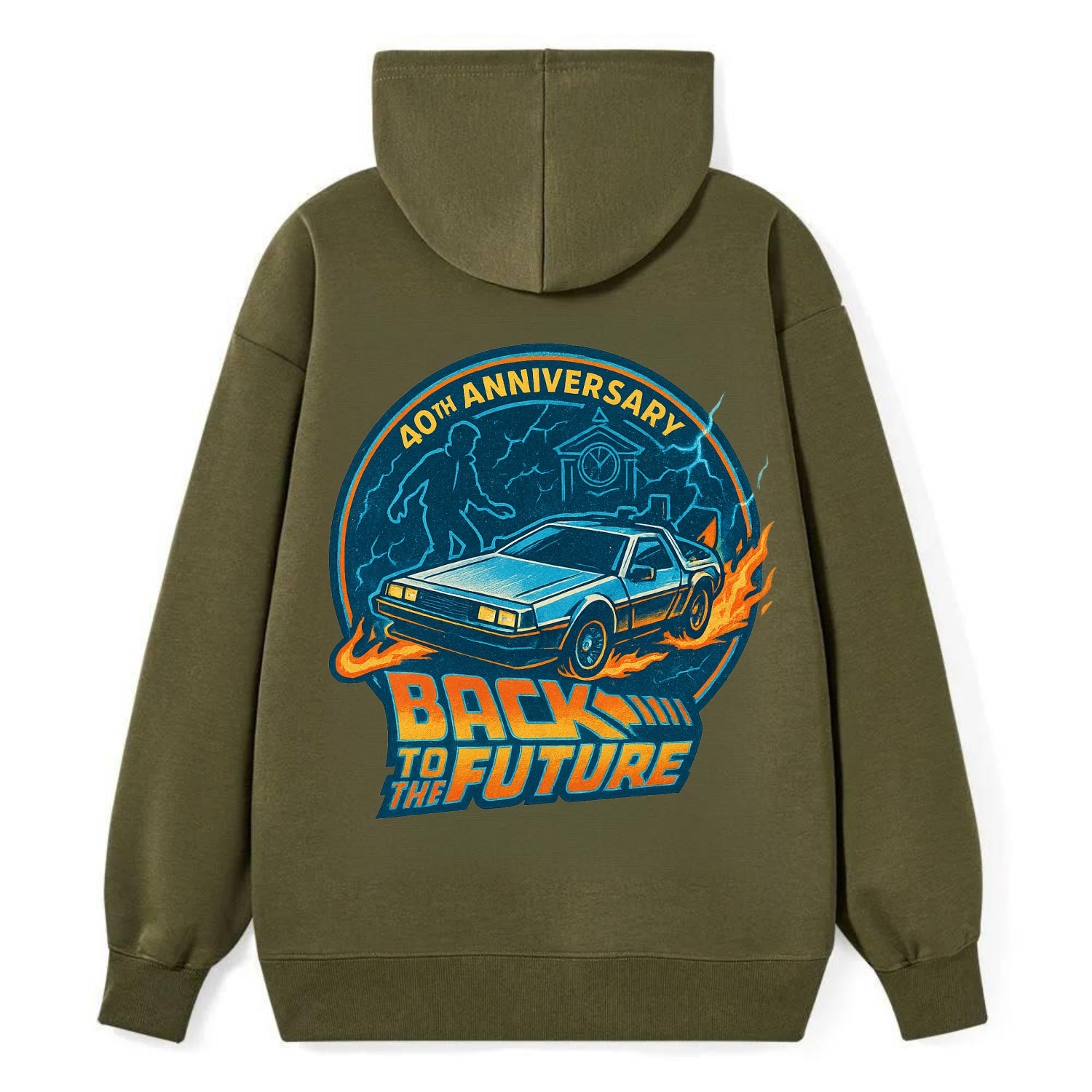 Back To The Future 40th Anniversary - Classic Pullover Hoodie - ArmyGreen
