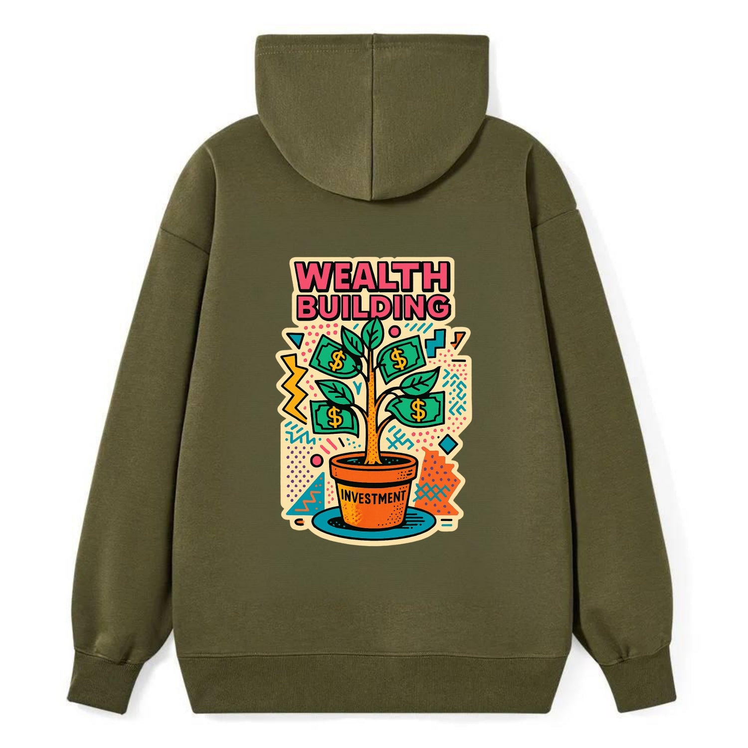 Money tree growing from investment pot - financial independence journey, - Classic Pullover Hoodie - ArmyGreen