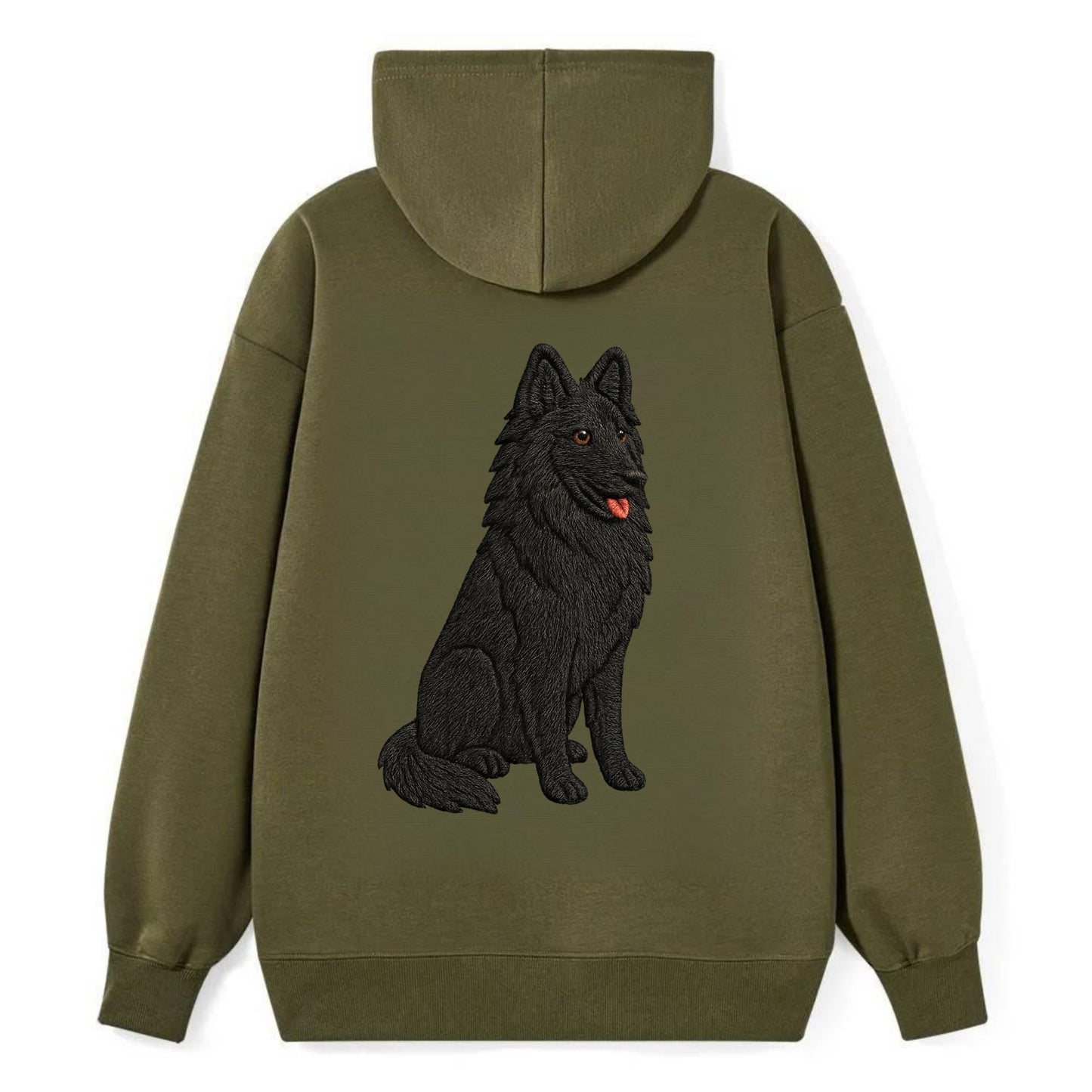 Belgian Sheepdog - Black long-haired embroidered pose - Classic Pullover Hoodie - ArmyGreen