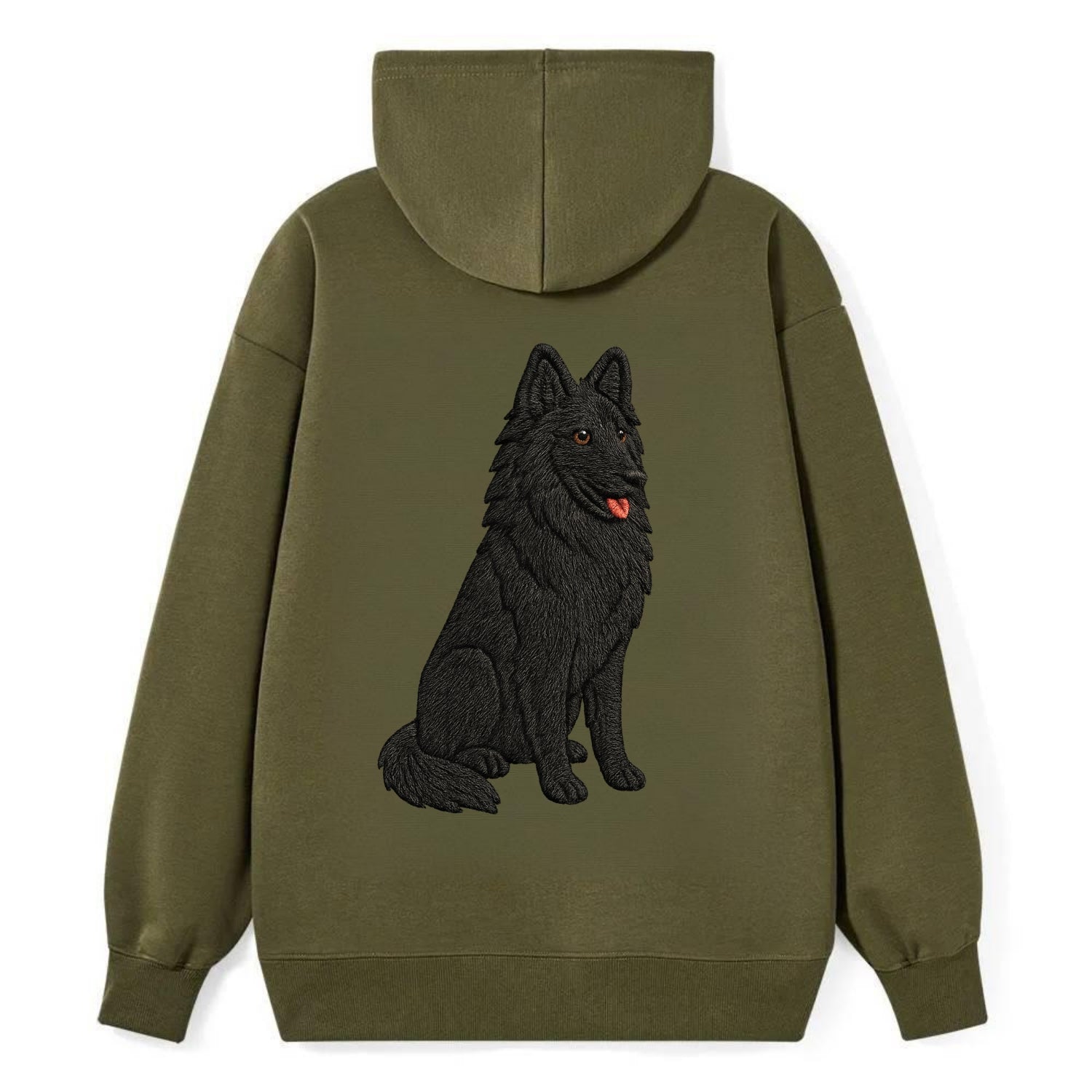 Belgian Sheepdog - Black long-haired embroidered pose - Classic Pullover Hoodie - ArmyGreen