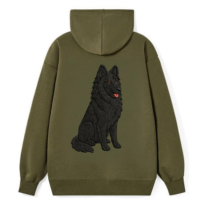 Belgian Sheepdog - Black long-haired embroidered pose - Classic Pullover Hoodie - ArmyGreen