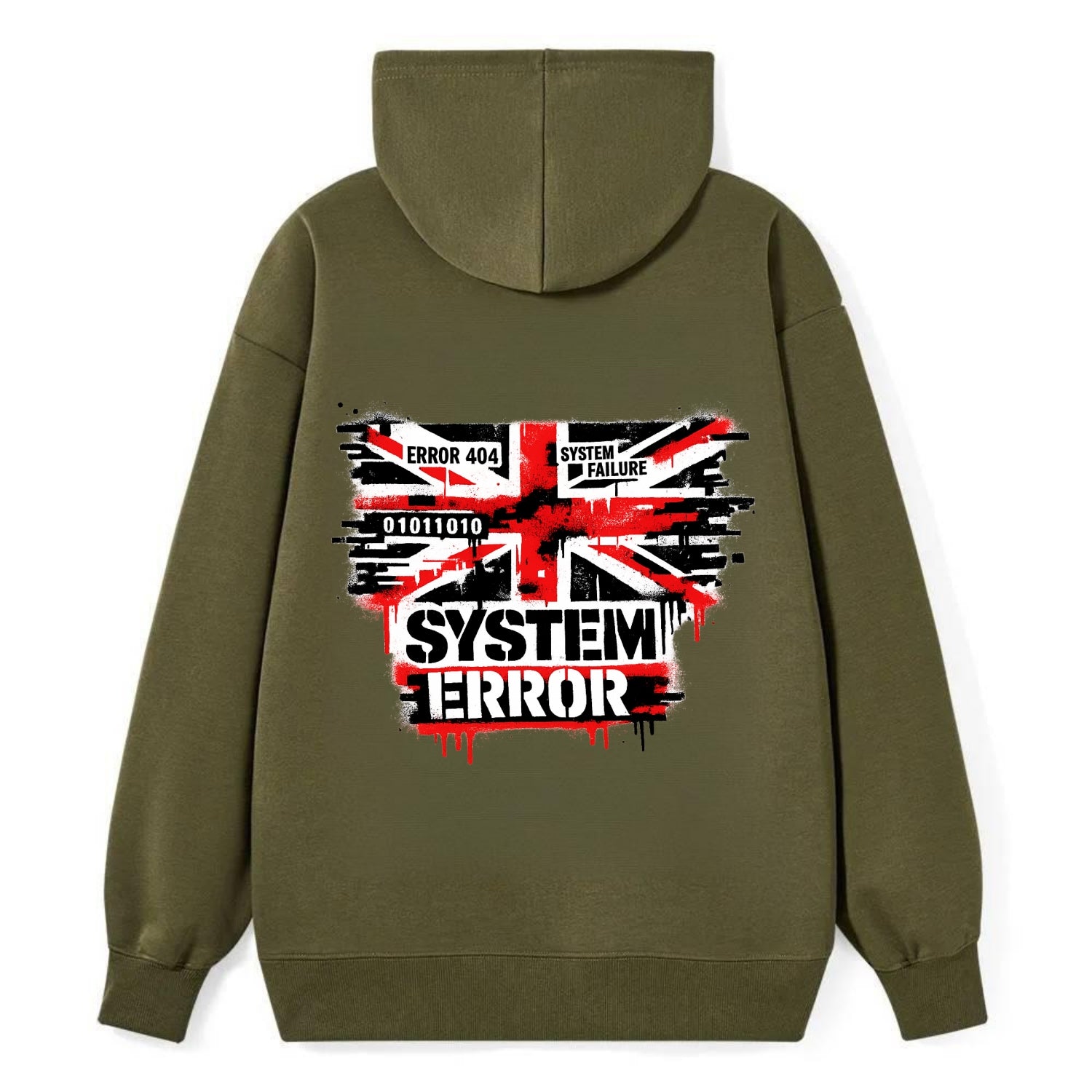 SYSTEM ERROR | Glitch Union Jack pattern | Digital corruption effect | - Classic Pullover Hoodie - ArmyGreen