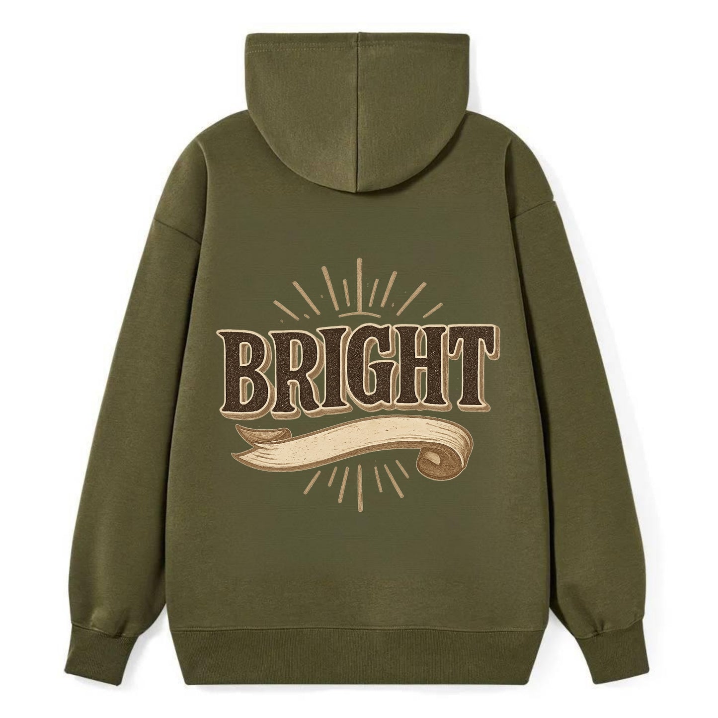 Bold typography design - "BRIGHT" - intelligent, shining - Classic Pullover Hoodie - ArmyGreen