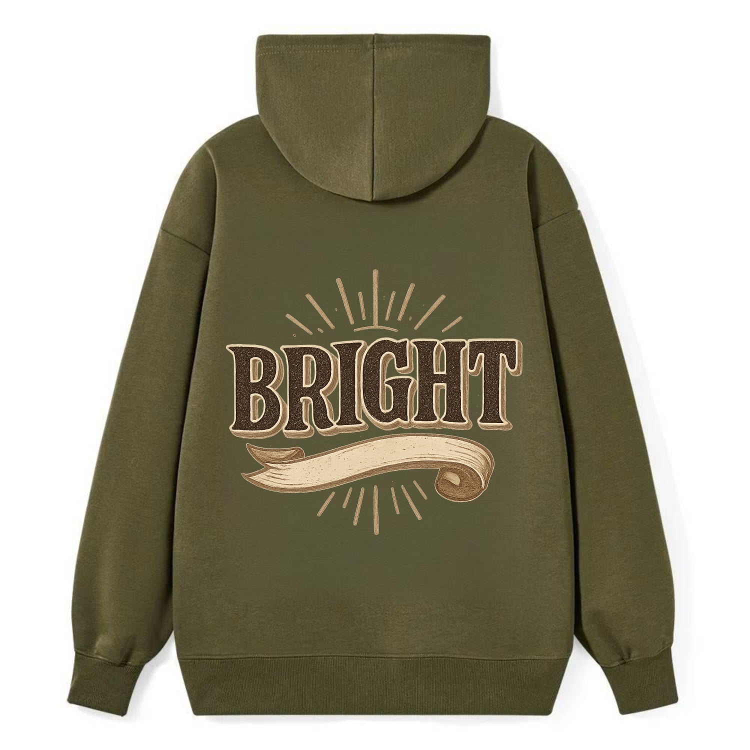 Bold typography design - "BRIGHT" - intelligent, shining - Classic Pullover Hoodie - ArmyGreen