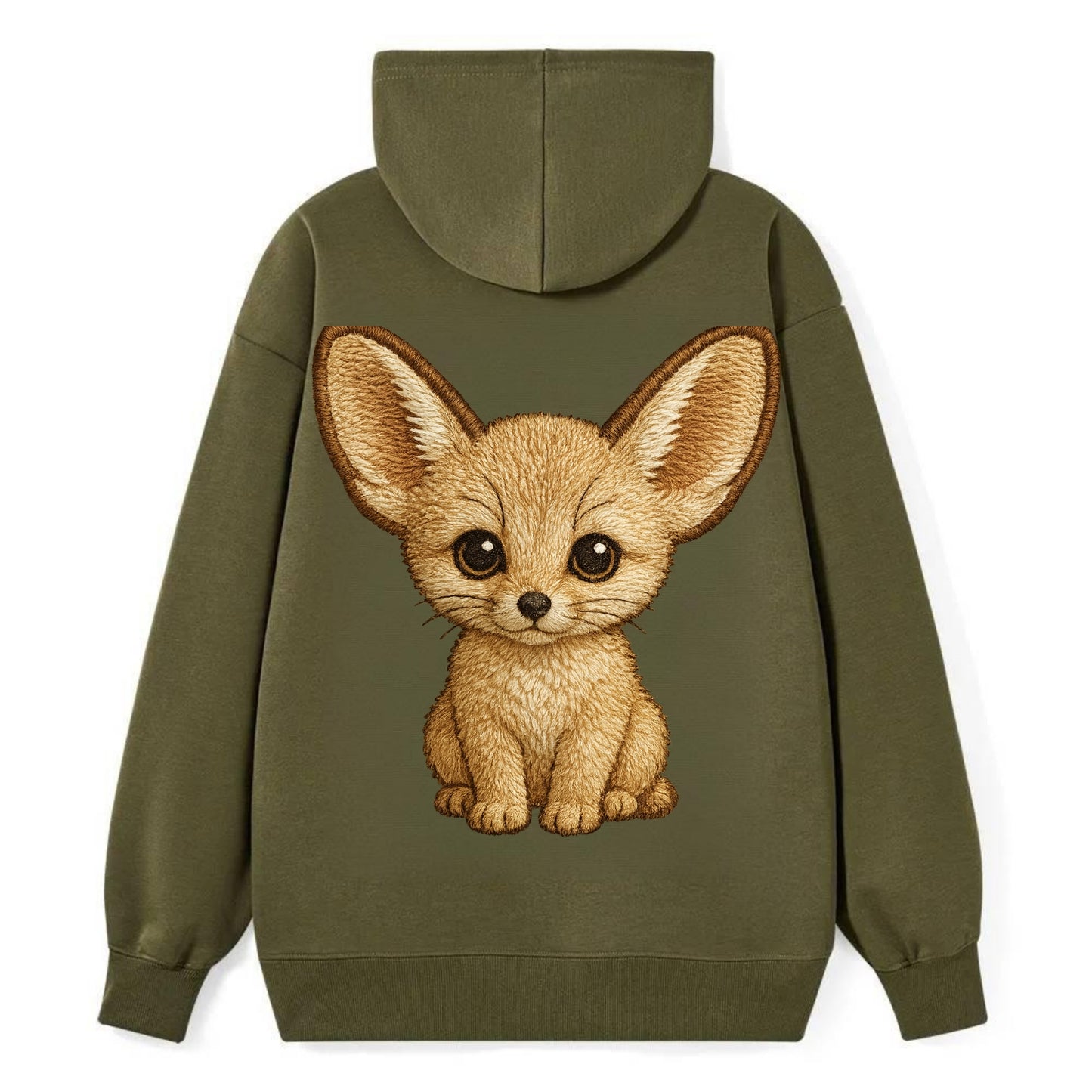 Baby Fennec Fox - huge ears, cream fur, large dark eyes, front-facing, - Classic Pullover Hoodie - ArmyGreen