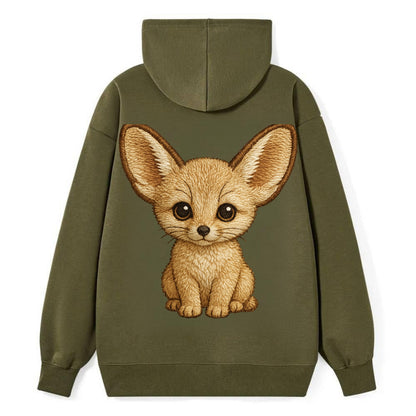 Baby Fennec Fox - huge ears, cream fur, large dark eyes, front-facing, - Classic Pullover Hoodie - ArmyGreen
