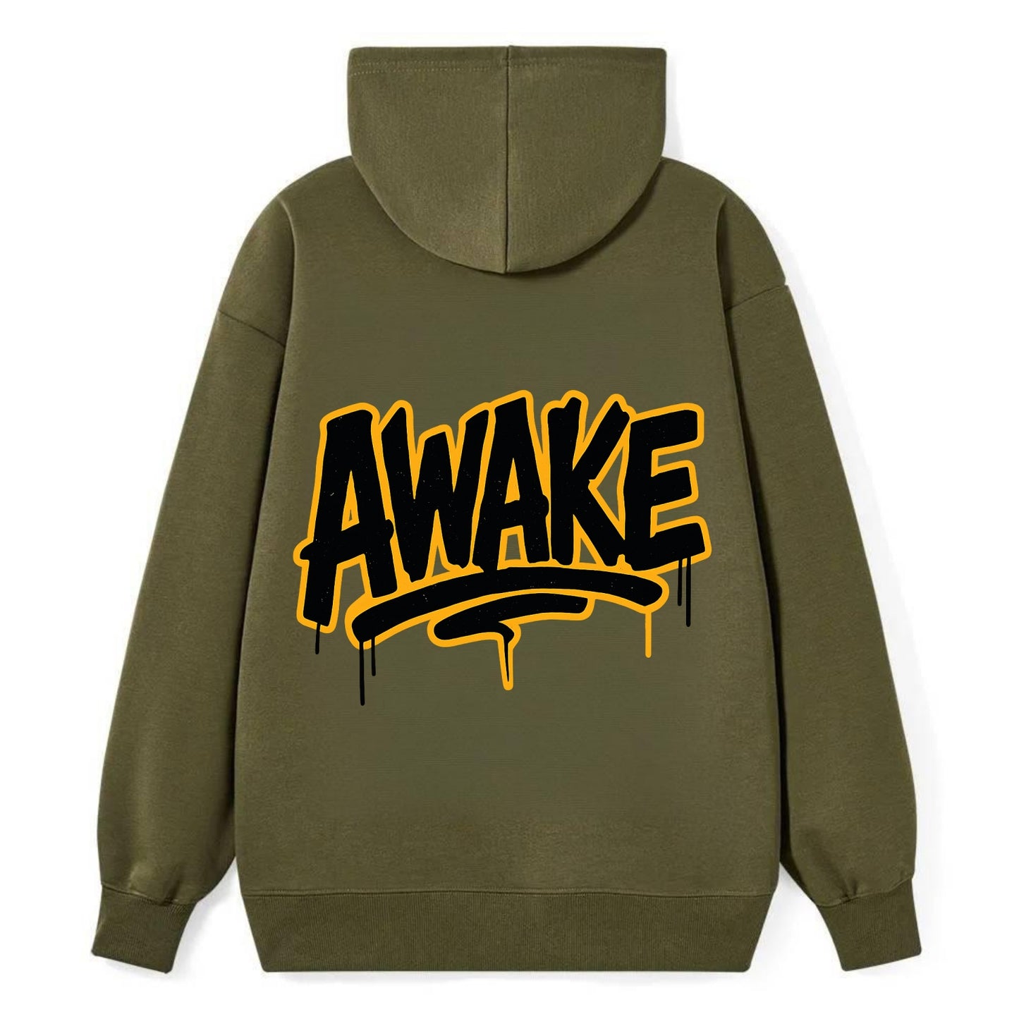 Bold typography design - "AWAKE" - conscious, aware, alert - Classic Pullover Hoodie - ArmyGreen