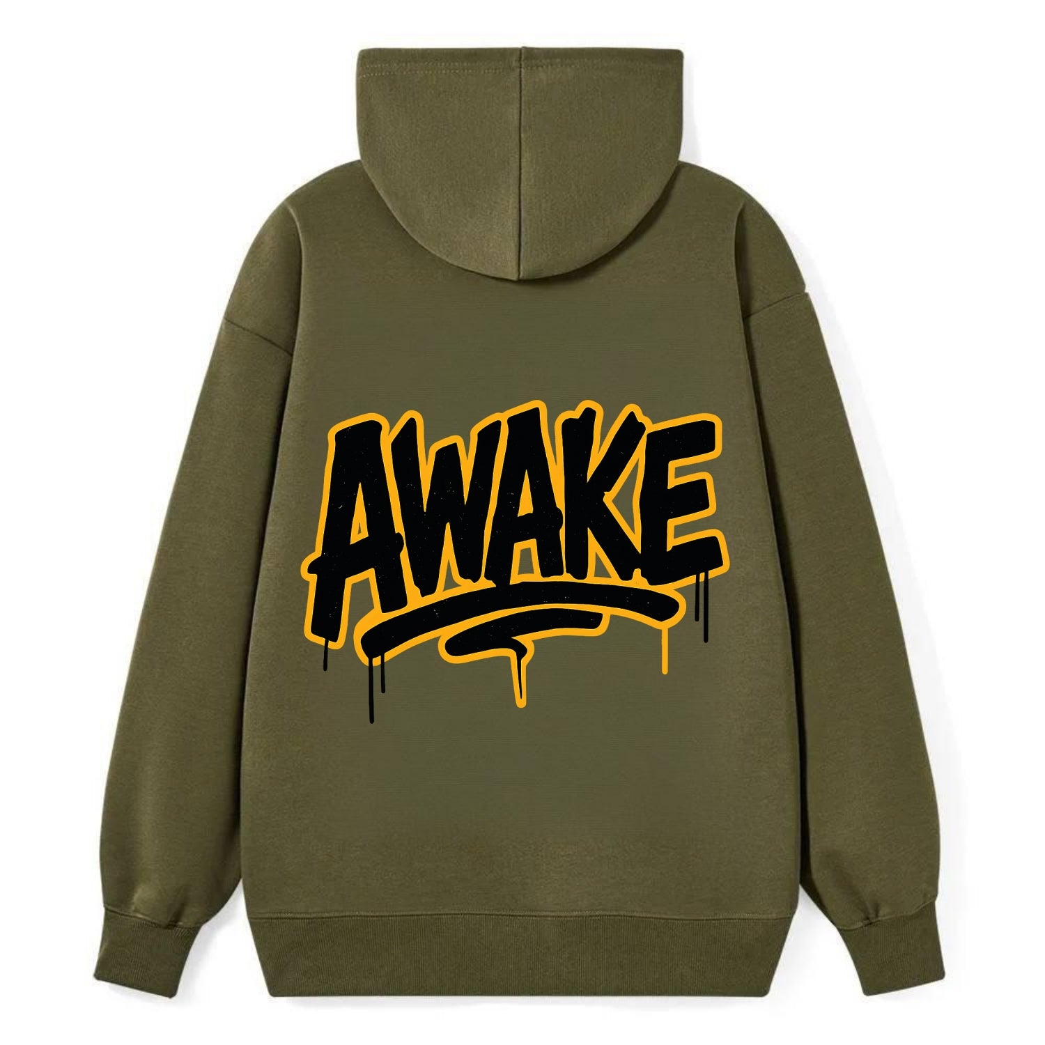 Bold typography design - "AWAKE" - conscious, aware, alert - Classic Pullover Hoodie - ArmyGreen
