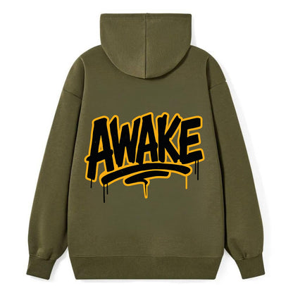 Bold typography design - "AWAKE" - conscious, aware, alert - Classic Pullover Hoodie - ArmyGreen
