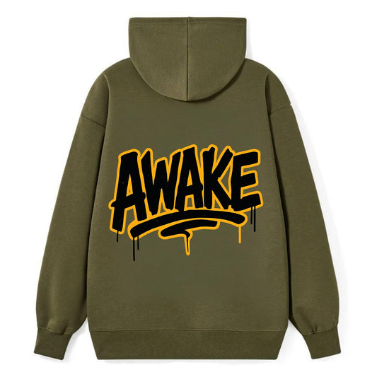 Bold typography design - "AWAKE" - conscious, aware, alert - Classic Pullover Hoodie - ArmyGreen