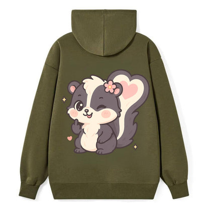 fluffy skunk with heart-shaped tail pattern, one paw up showing sass - Classic Pullover Hoodie - ArmyGreen