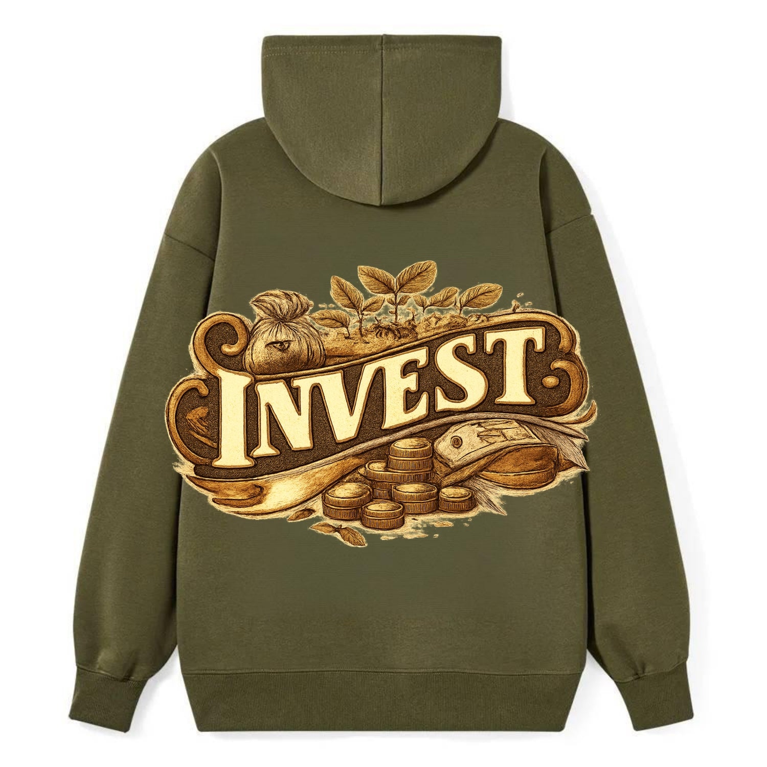 Bold typography design - "INVEST" - growing money, smart decisions - Classic Pullover Hoodie - ArmyGreen
