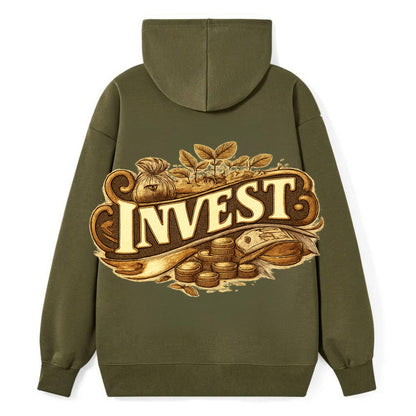 Bold typography design - "INVEST" - growing money, smart decisions - Classic Pullover Hoodie - ArmyGreen