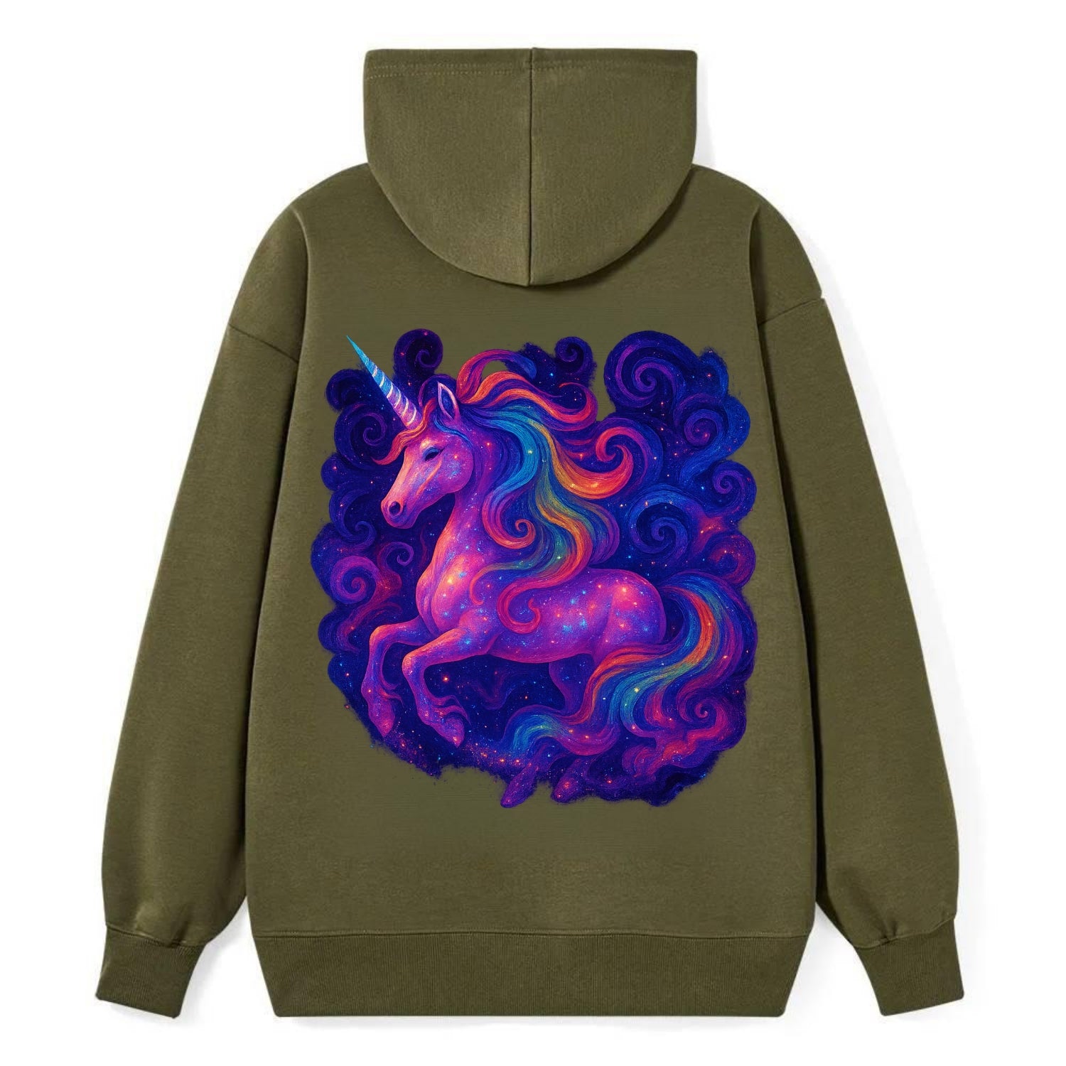 Magical unicorn with flowing rainbow gradient mane, iridescent horn with - Classic Pullover Hoodie - ArmyGreen