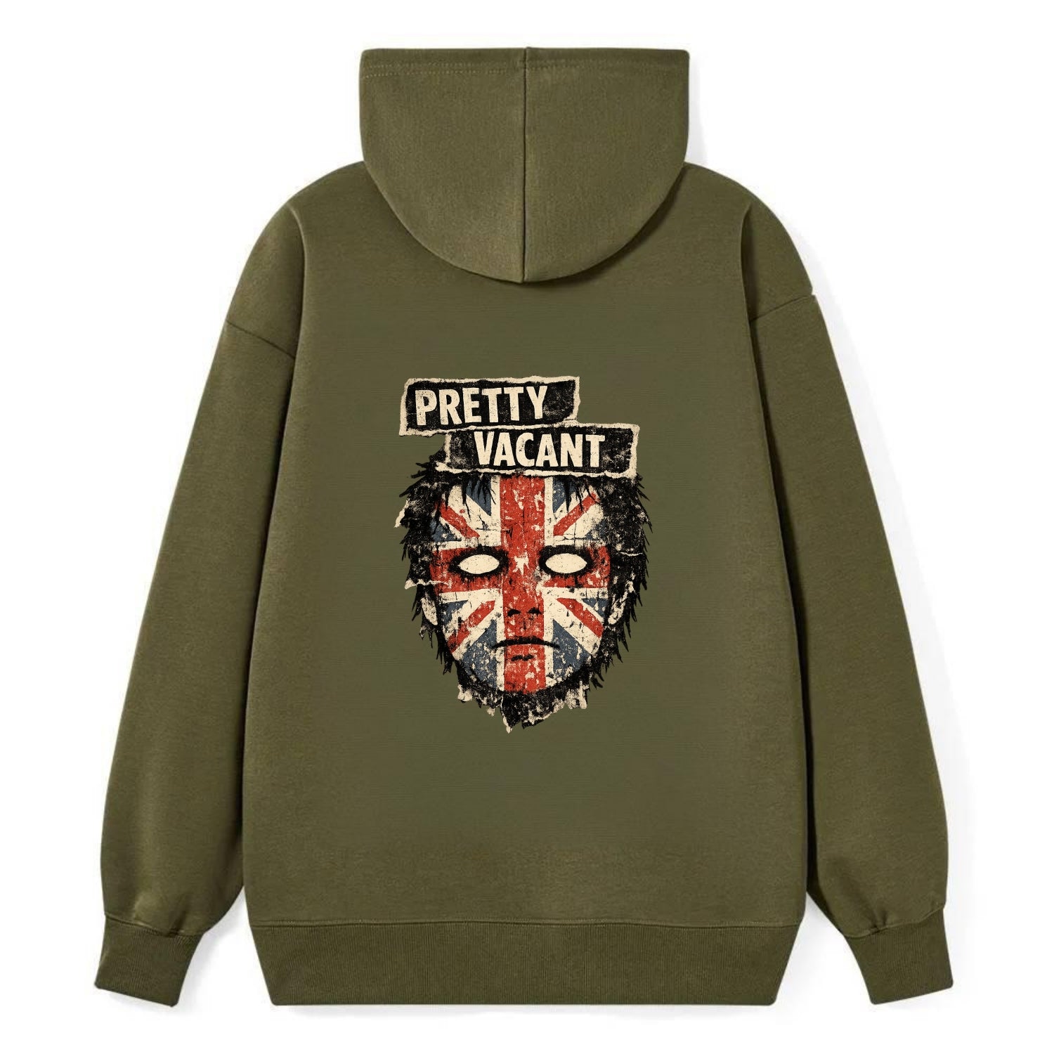 PRETTY VACANT | Blank stare Union Jack face | Empty expression | Punk - Classic Pullover Hoodie - ArmyGreen