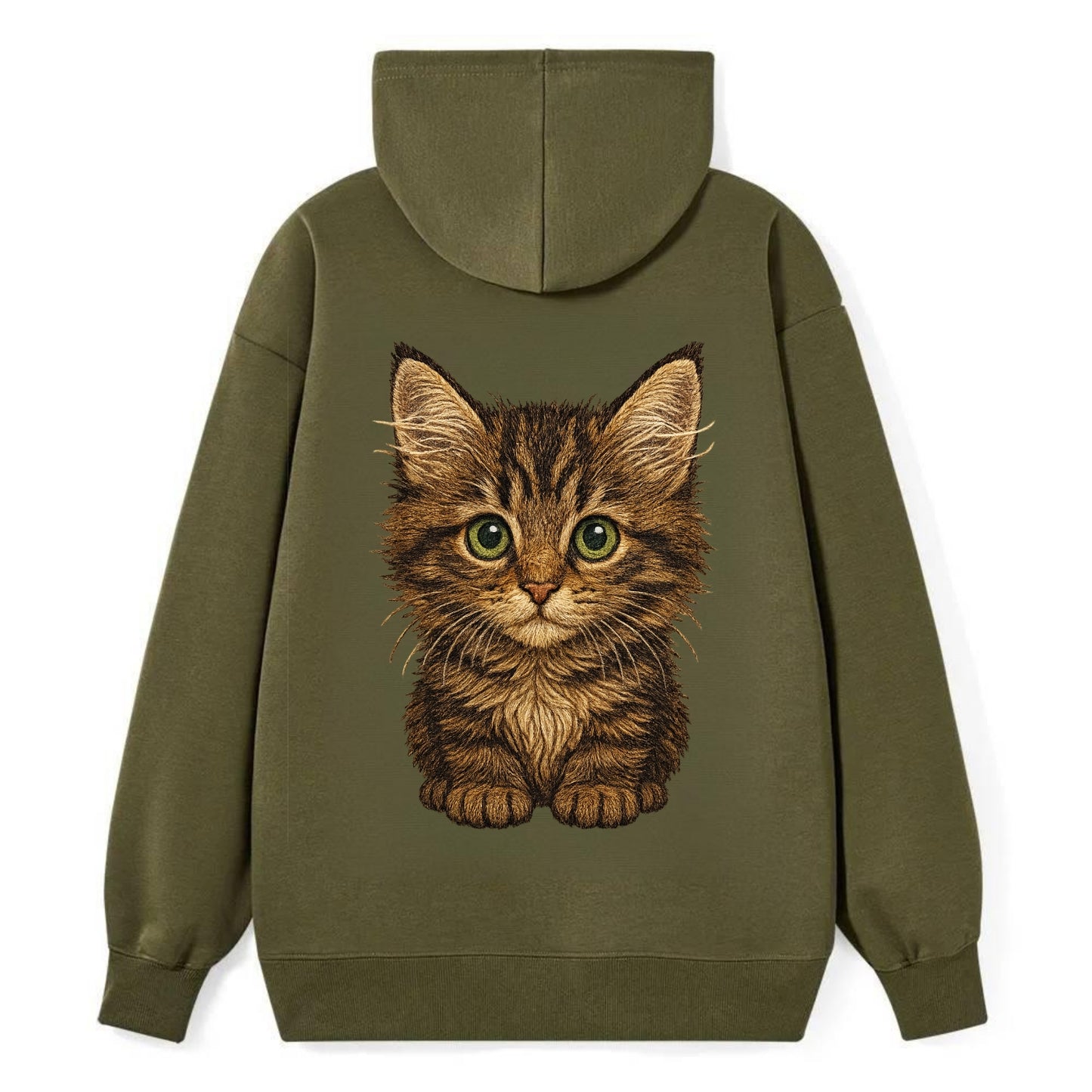 Baby Maine Coon Kitten - large fluffy tabby, tufted ears, big green eyes, - Classic Pullover Hoodie - ArmyGreen