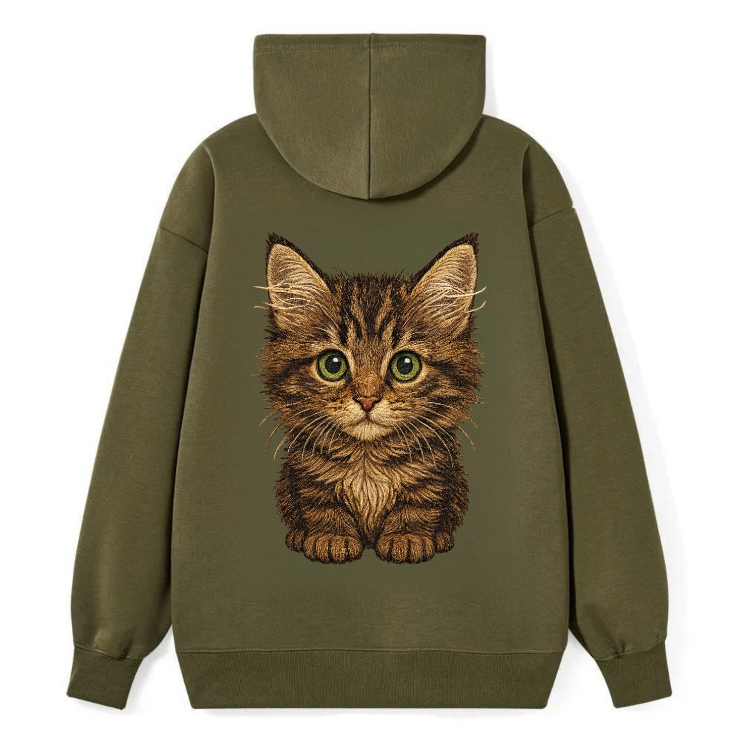 Baby Maine Coon Kitten - large fluffy tabby, tufted ears, big green eyes, - Classic Pullover Hoodie - ArmyGreen