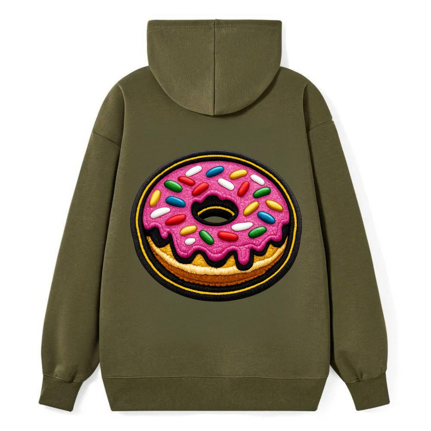 DONUT SPRINKLES - glazed donut with sprinkles in pink and rainbow , sweet - Classic Pullover Hoodie - ArmyGreen