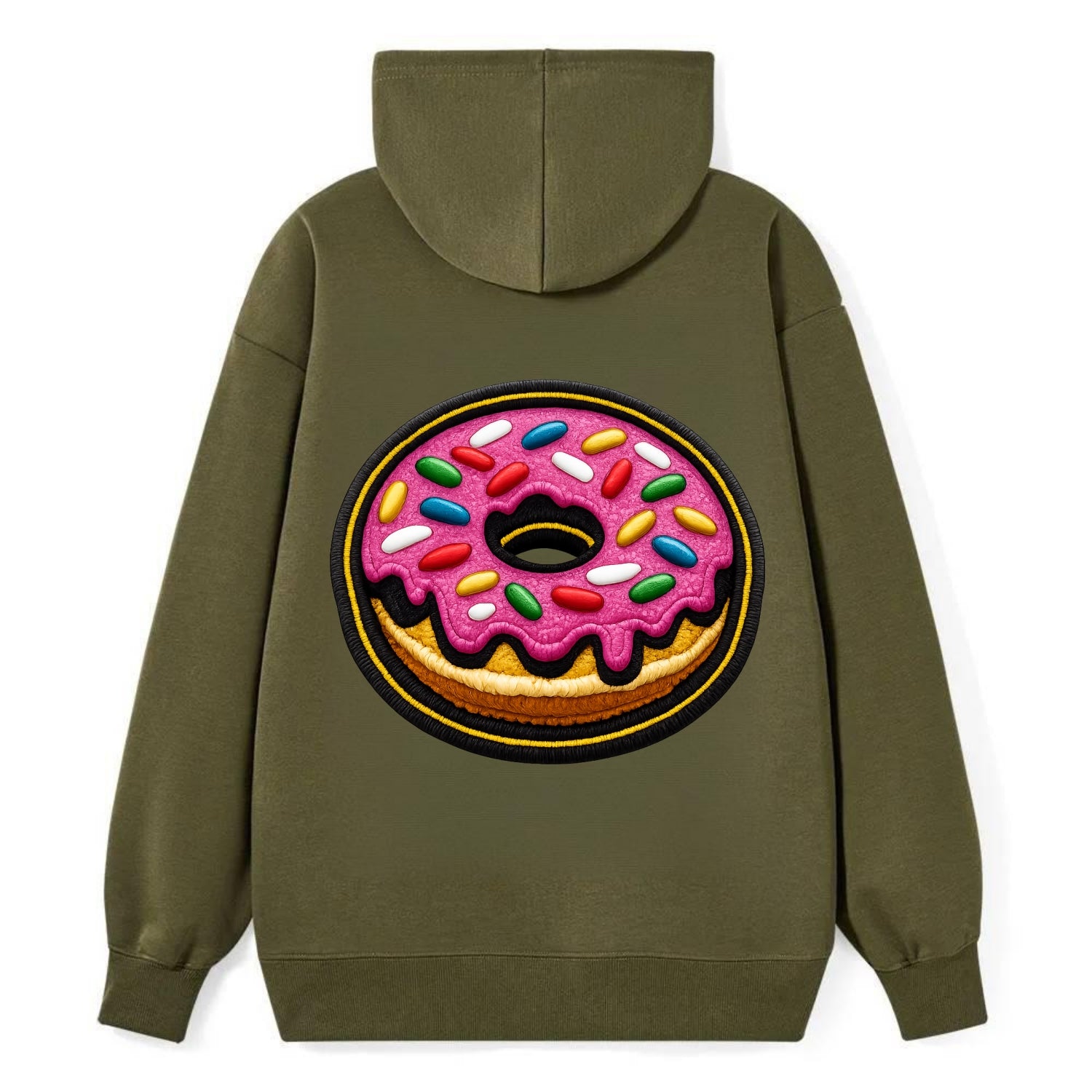 DONUT SPRINKLES - glazed donut with sprinkles in pink and rainbow , sweet - Classic Pullover Hoodie - ArmyGreen