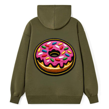 DONUT SPRINKLES - glazed donut with sprinkles in pink and rainbow , sweet - Classic Pullover Hoodie - ArmyGreen