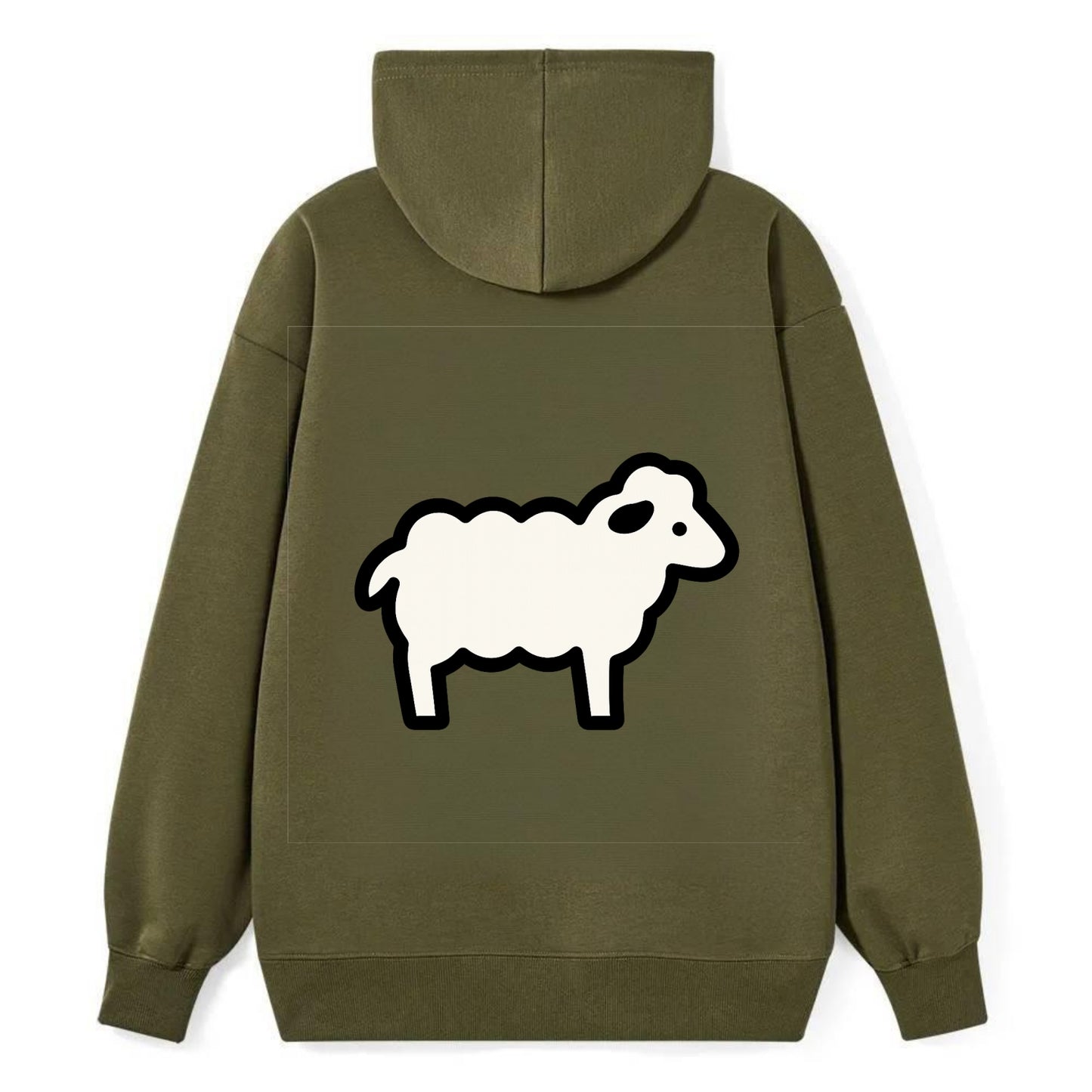 Sheep - White fluffy wool flat side profile - Classic Pullover Hoodie - ArmyGreen