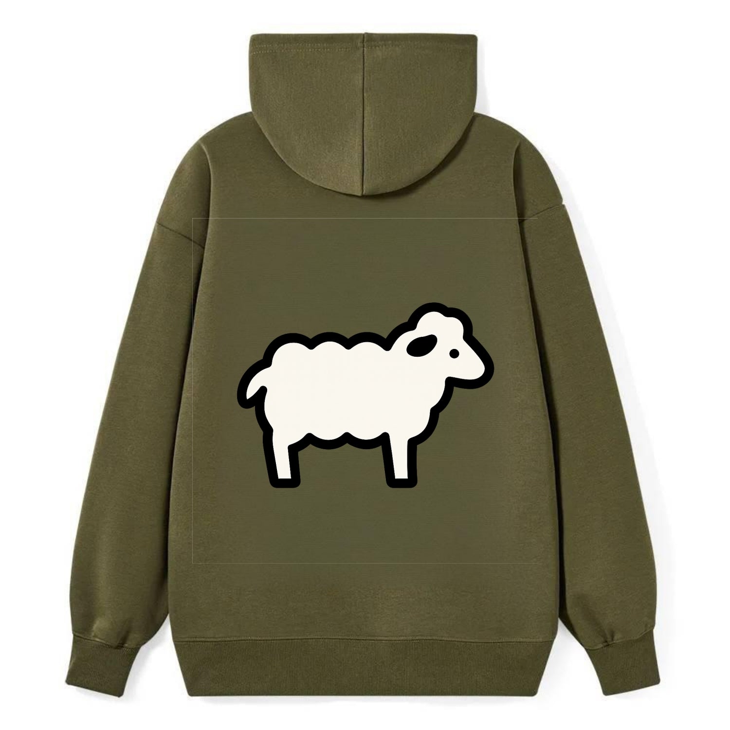 Sheep - White fluffy wool flat side profile - Classic Pullover Hoodie - ArmyGreen