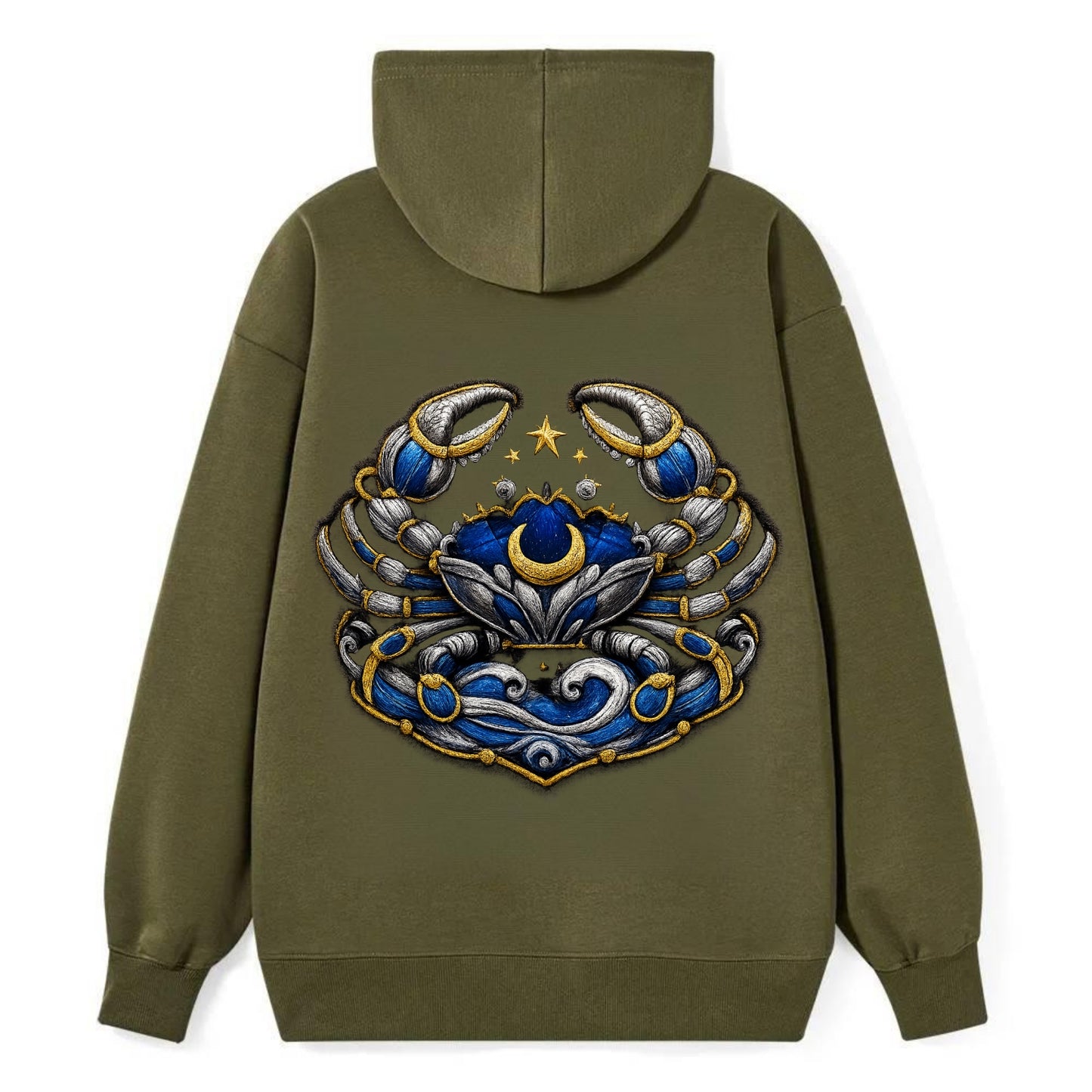 CANCER CRAB - protective crab in silver and blue , water sign - Classic Pullover Hoodie - ArmyGreen