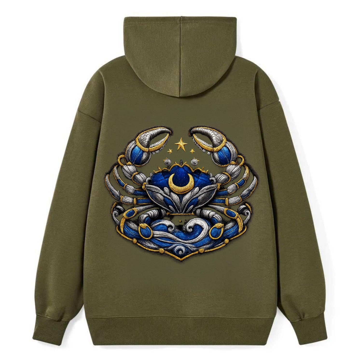 CANCER CRAB - protective crab in silver and blue , water sign - Classic Pullover Hoodie - ArmyGreen